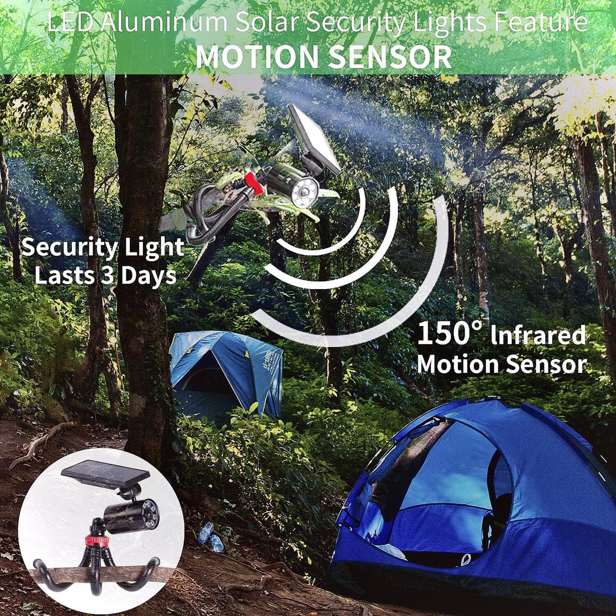 Solar Motion Sensor Camping Lights of 2 Aluminum 9W 1400-Lumen LED Flood Spotlights K34731