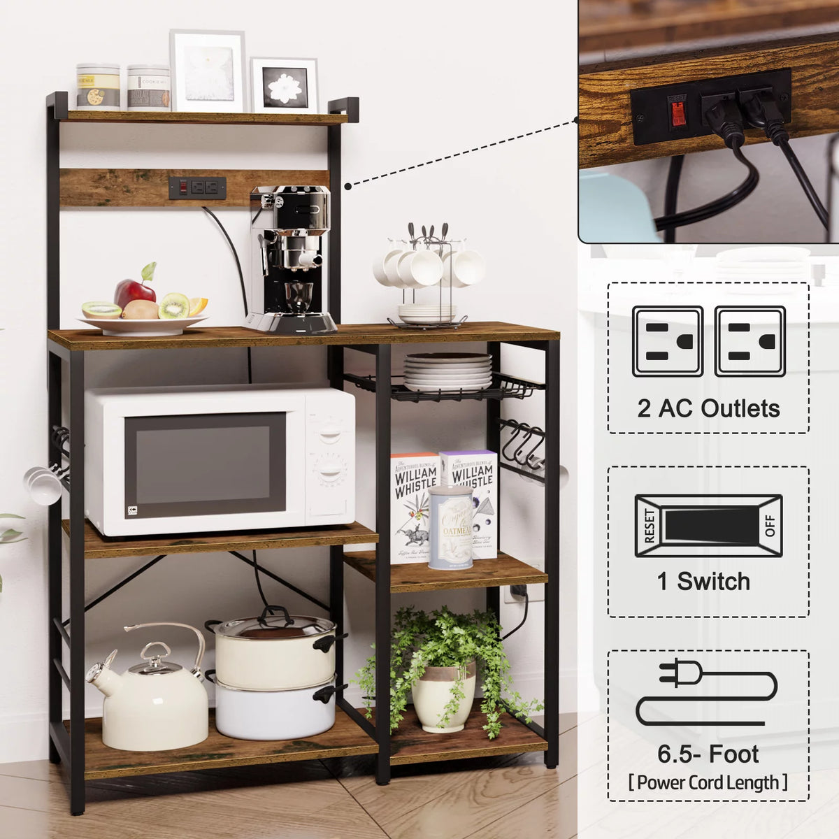 Wood Kitchen Storage Rack with Power Outlet F169822