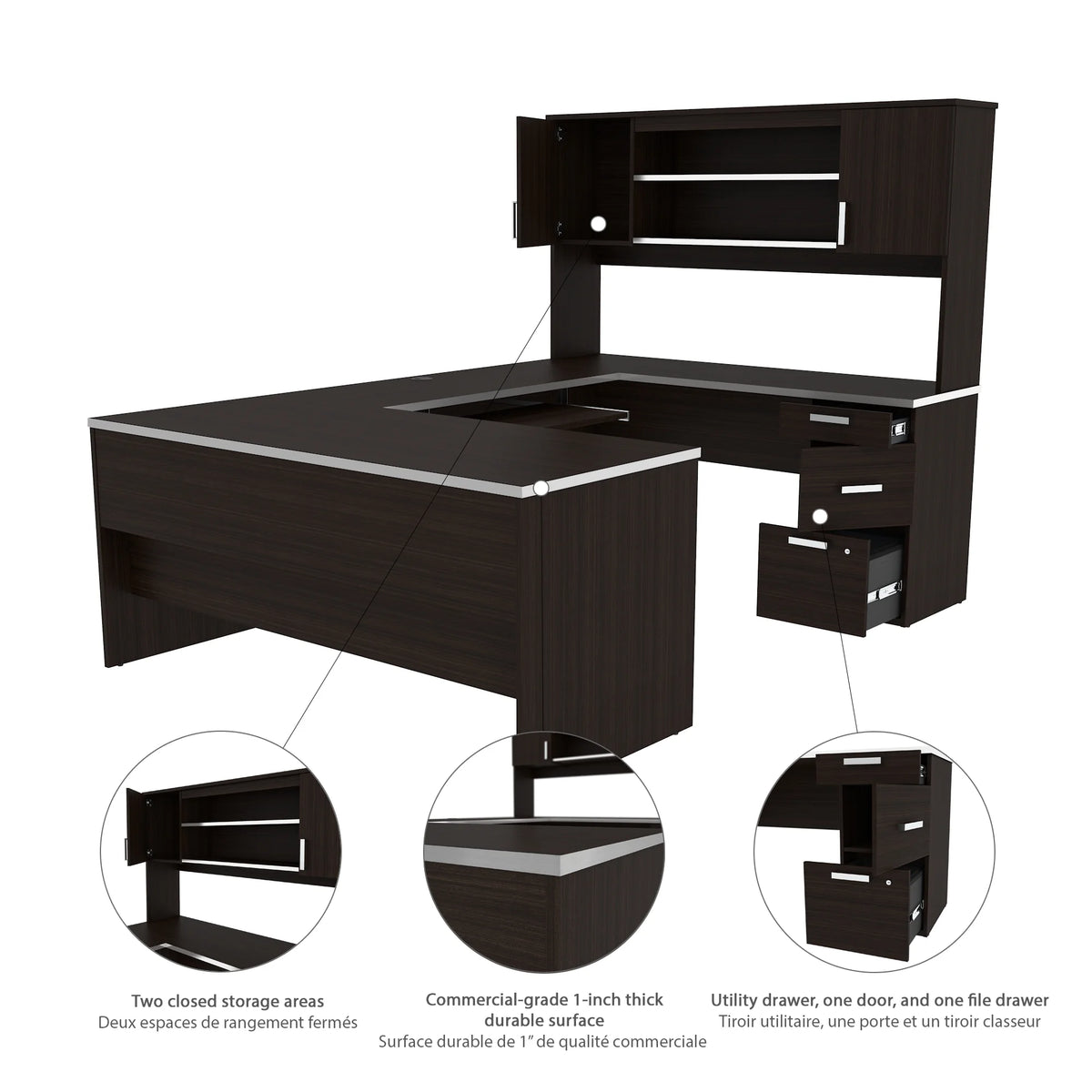 U-Shaped Desk with Pedestal and Hutch M9067