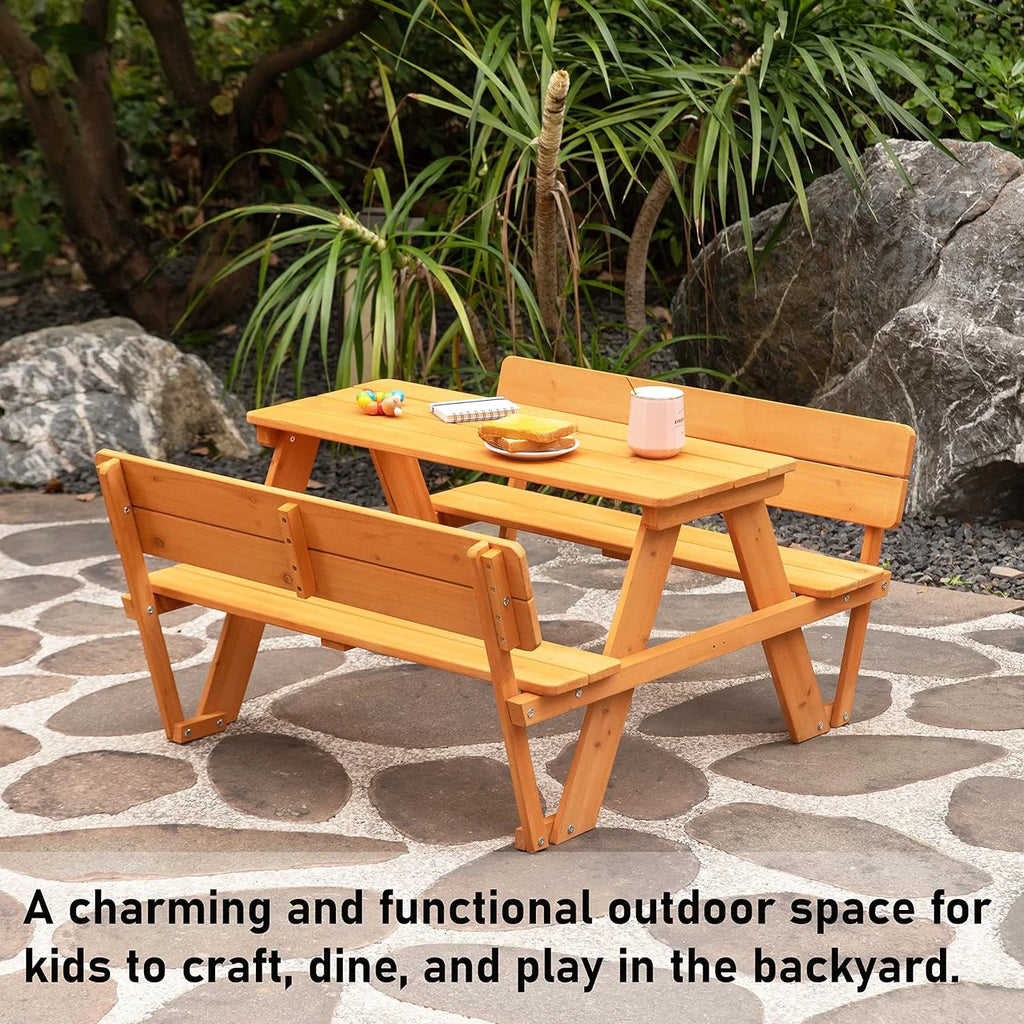 Wooden Kids Picnic Bench With Backrest J9909