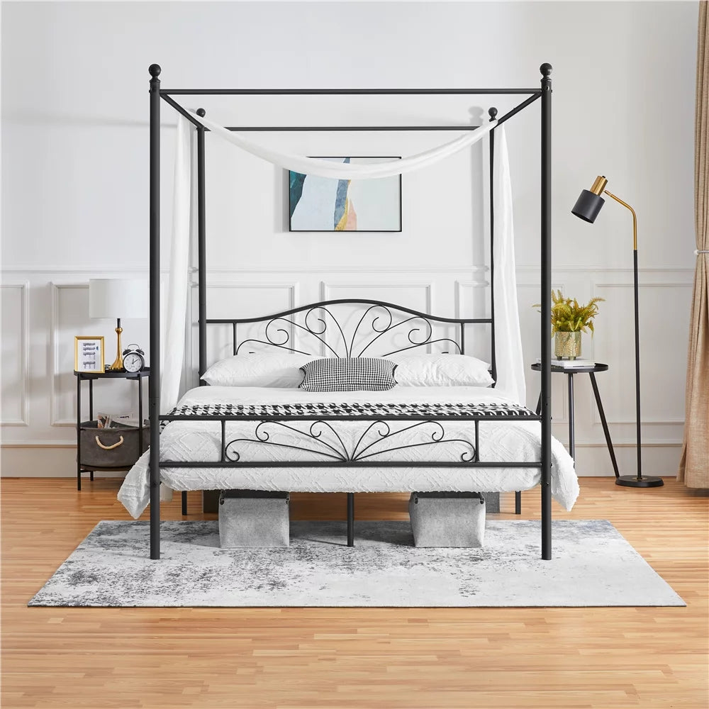 Queen Size Black Metal Canopy Platform Bed K192036