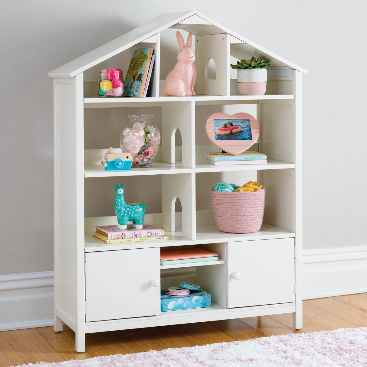 Creamy White Wooden Bookcase with Storage Compartments X284753