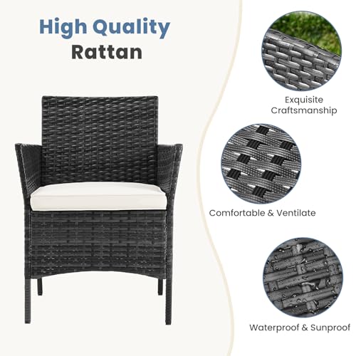 Black 4 Piece Outdoor Wicker Patio Furniture Set with Coffee Table and Sofa T77759