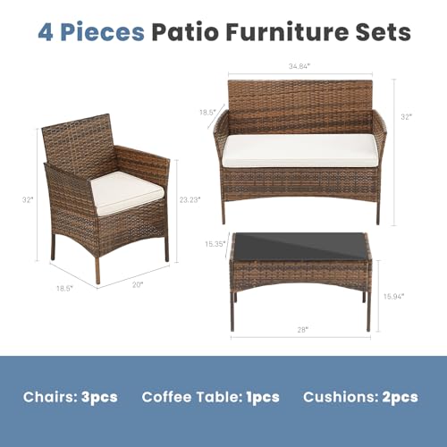 Black 4 Piece Outdoor Wicker Patio Furniture Set with Coffee Table and Sofa T77759