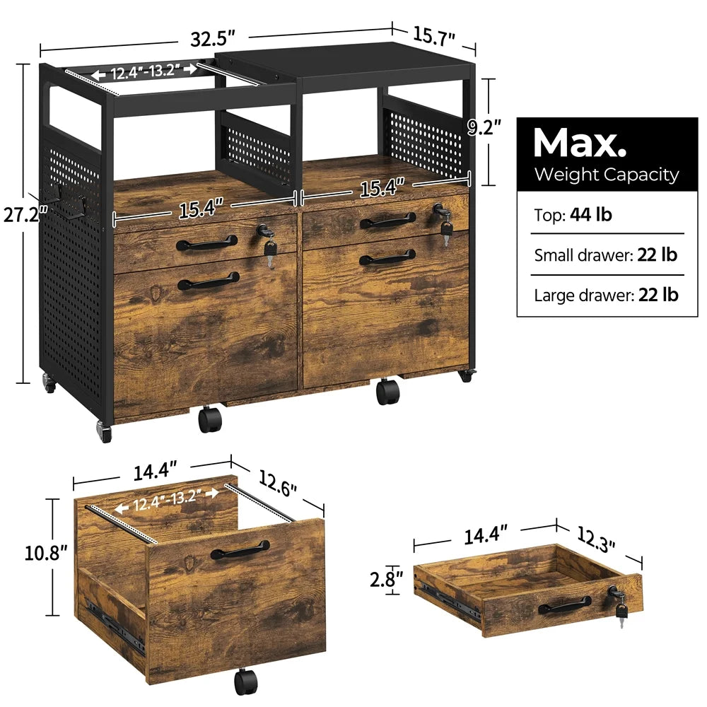 Rustic Brown Rolling Lateral File Cabinet S108701