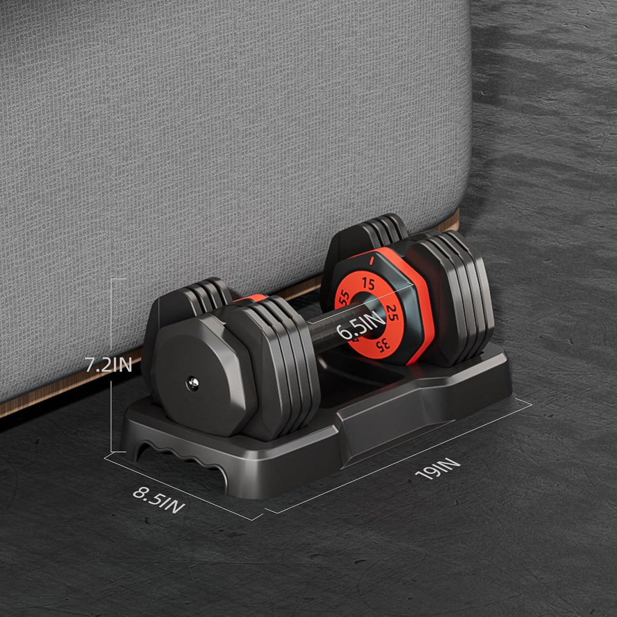 55LB 5 in 1 Single Adjustable Dumbbell with Anti-Slip Metal Handle, Black R176