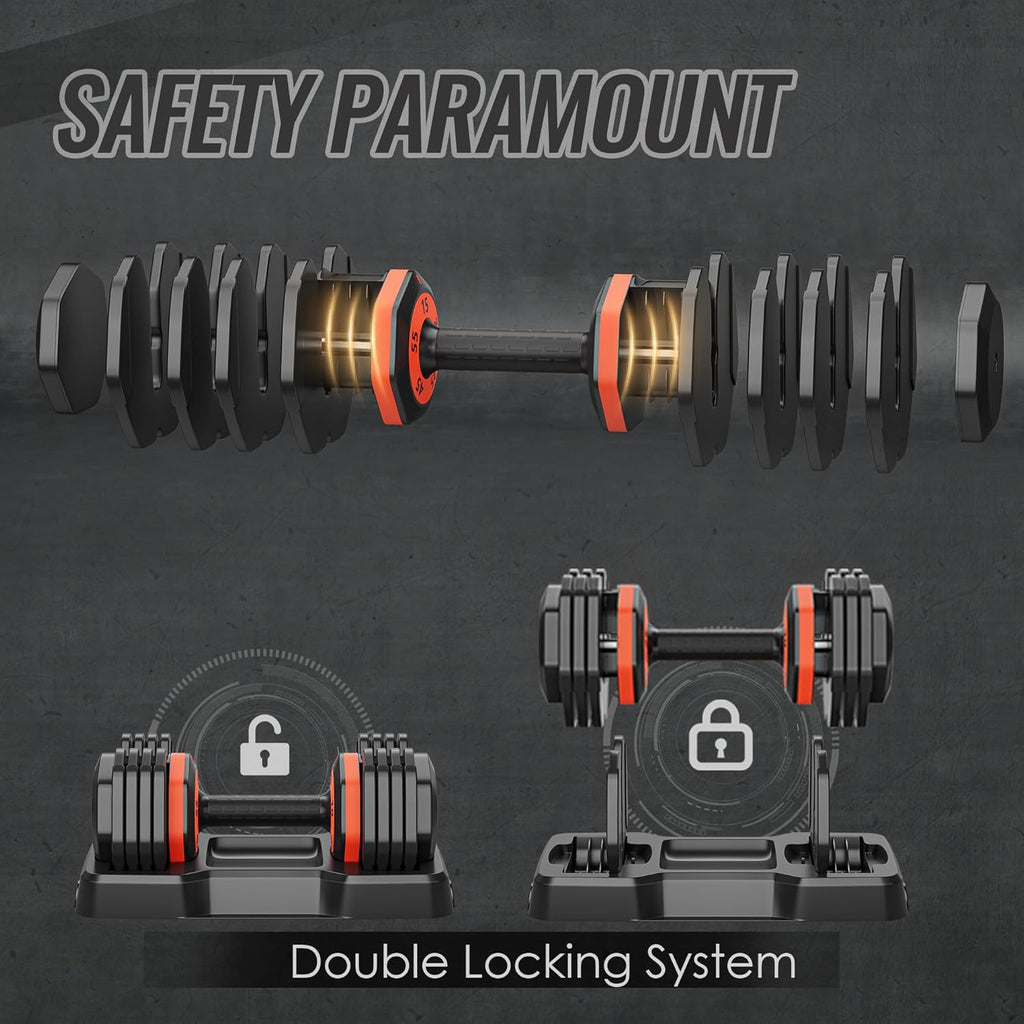 55LB 5 in 1 Single Adjustable Dumbbell with Anti-Slip Metal Handle, Black R176