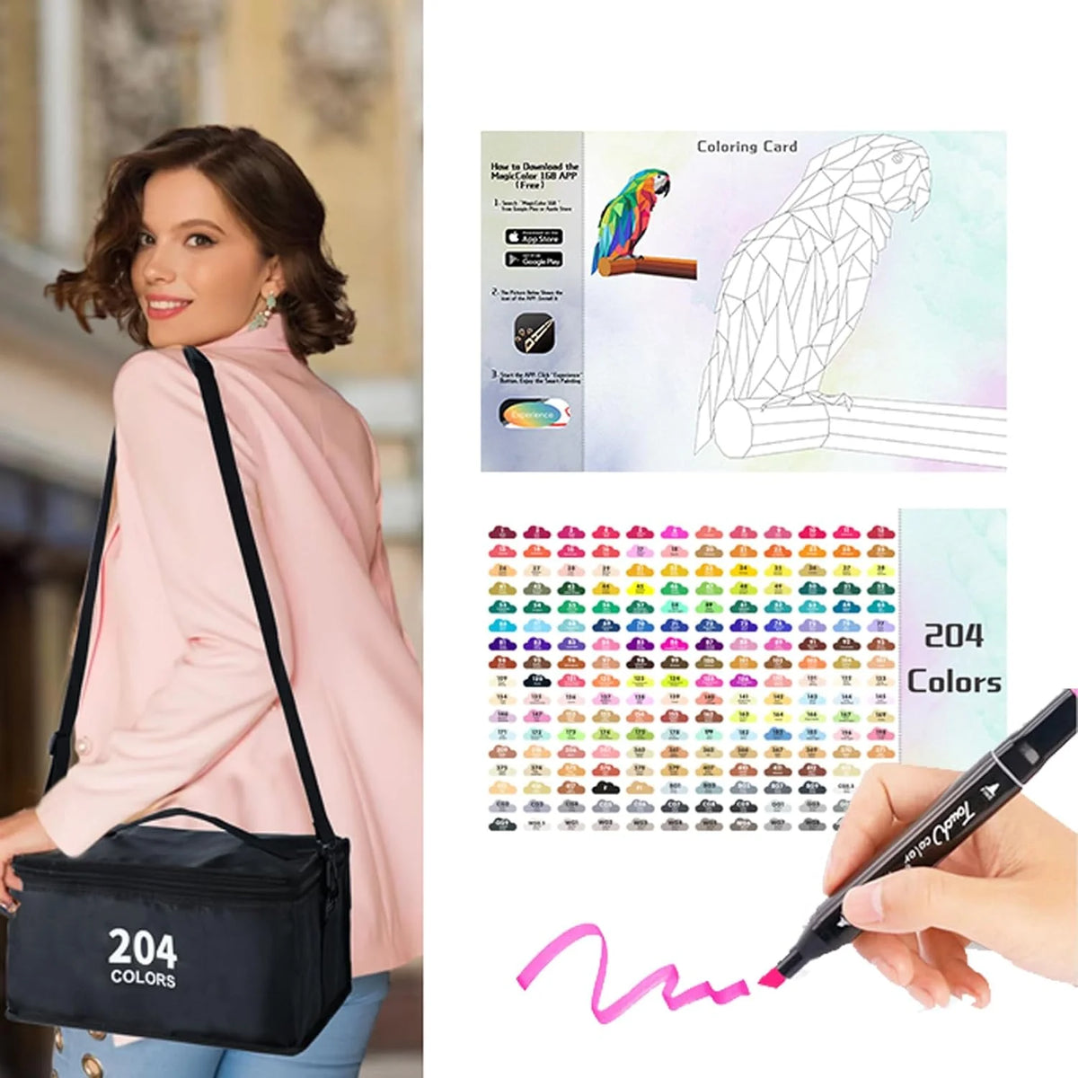 204 Colors Alcohol-Based Art Markers with Chisel and Fine Tip H71963