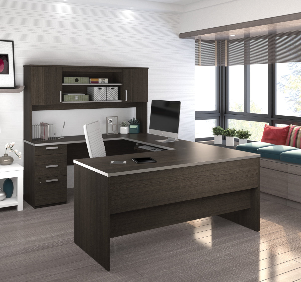 U-Shaped Desk with Pedestal and Hutch M9067