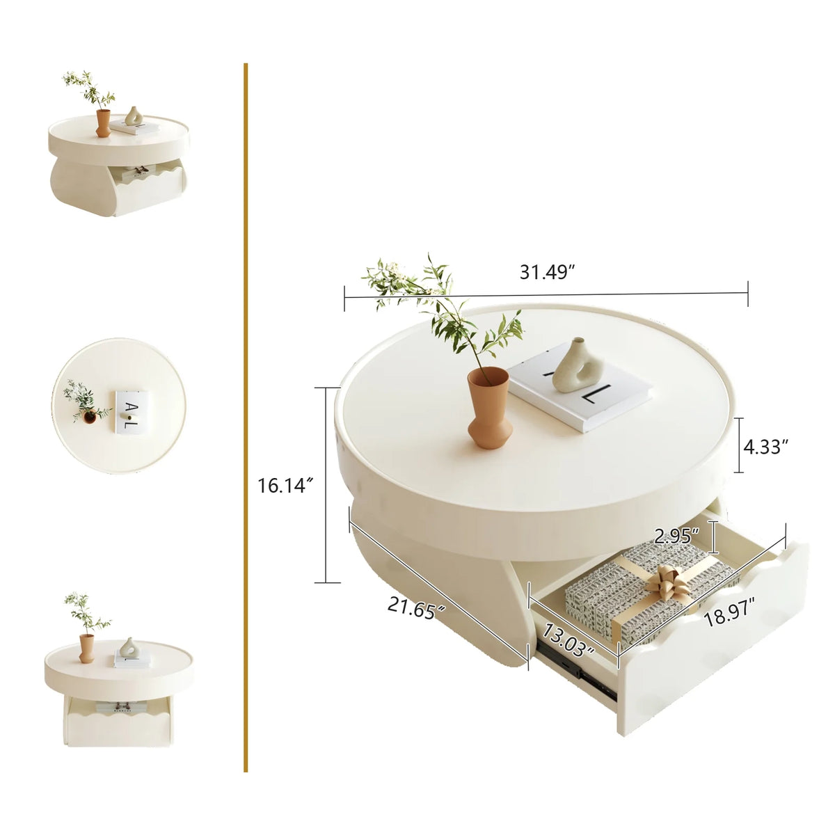 Cream White Wood Coffee Table B335