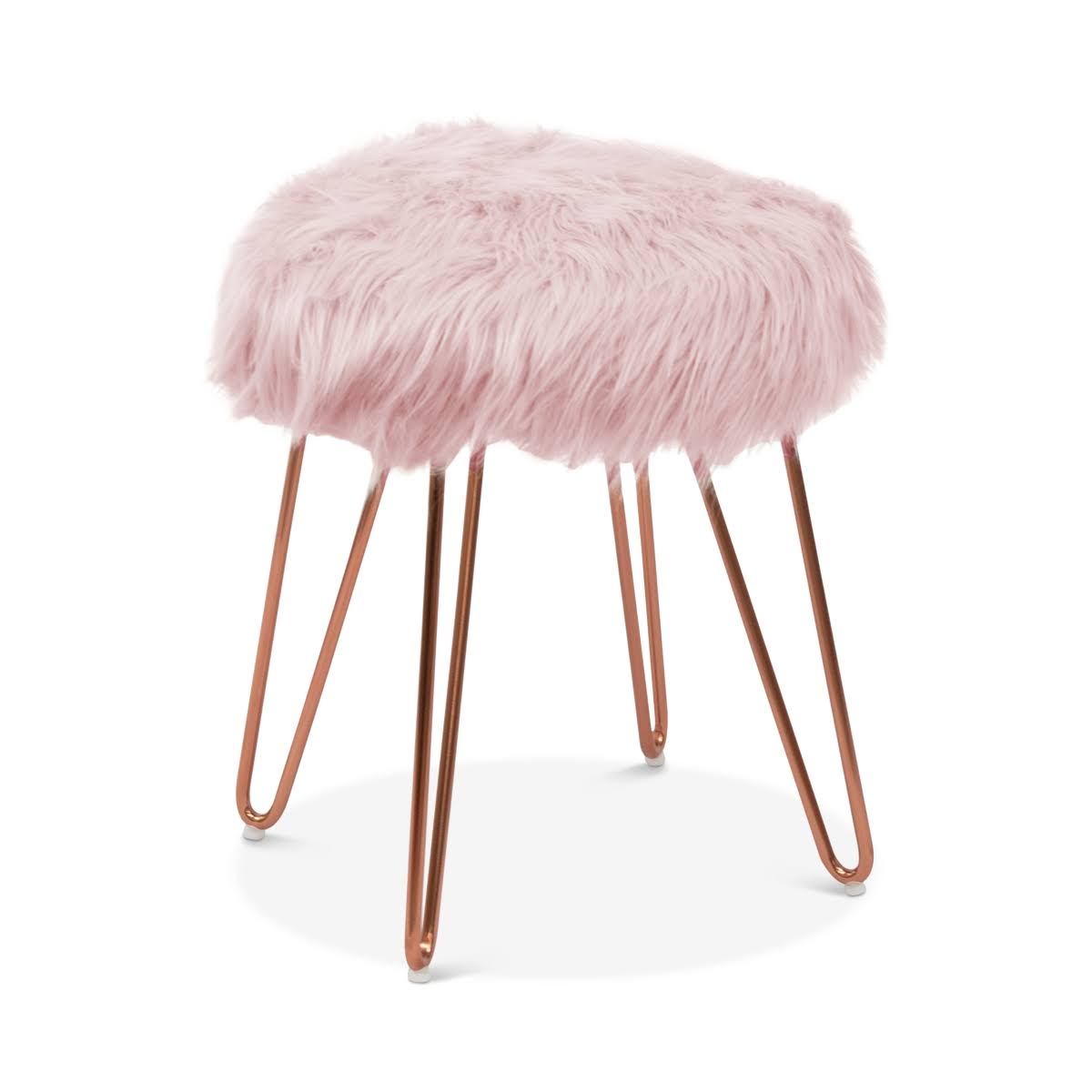 White Faux Fur Accent Stool U9996