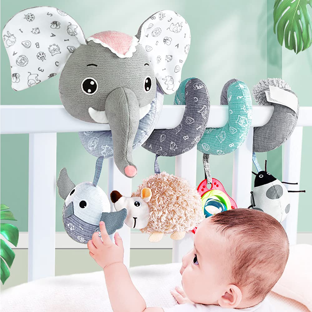 Gray Elephant Baby Car Seat Toys with Musical Owl Rattles Hedgehog Beep Ladybird Squeaker Q1230