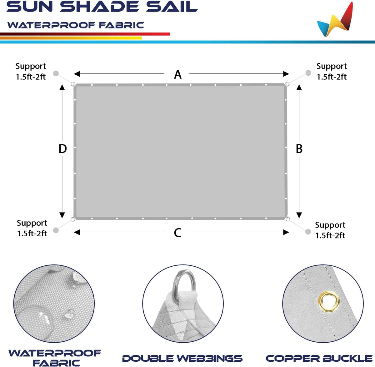 Beige Waterproof Sun Shade Sail Straight Edge Outdoor Canopy Cover G18829