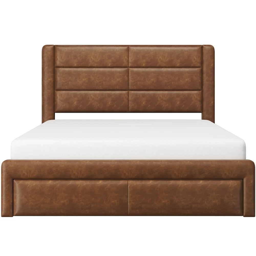 Queen Upholstered Leather Bed Frame with 3 Storage Drawers X81369