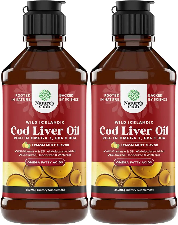 Wild Caught Cod Liver Oil Liquid with Omega 3 EPA DHA Vitamin D & A 240 ml 2 Pack G369918