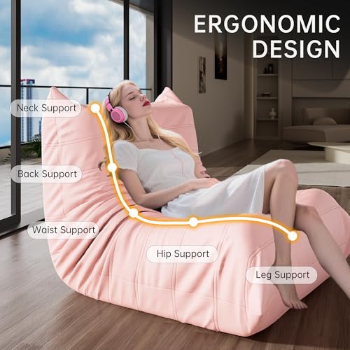 Pink Faux Leather Memory Foam Bean Bag Chair P871788