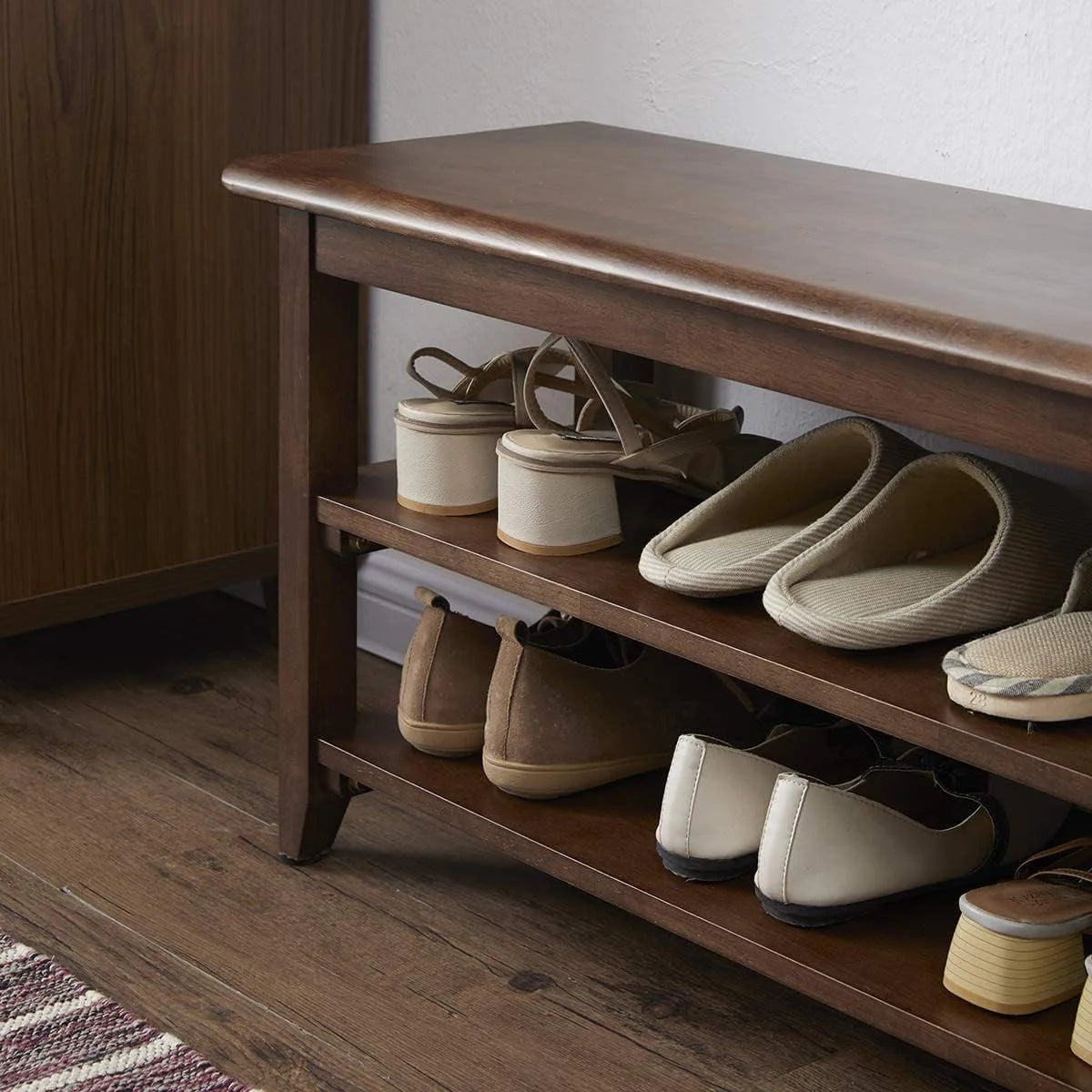 3 Tier Dark Brown Wood Shoe Storage Bench U65064