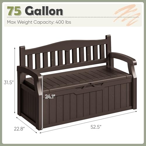 75 Gallon Outdoor Storage Benches Lockable Deck Box Waterproof UV Resistant Grey I2435