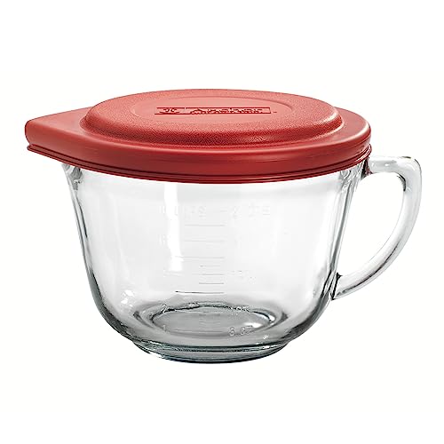 2 Quart Glass Mixing Bowl with Red Lid Y4702