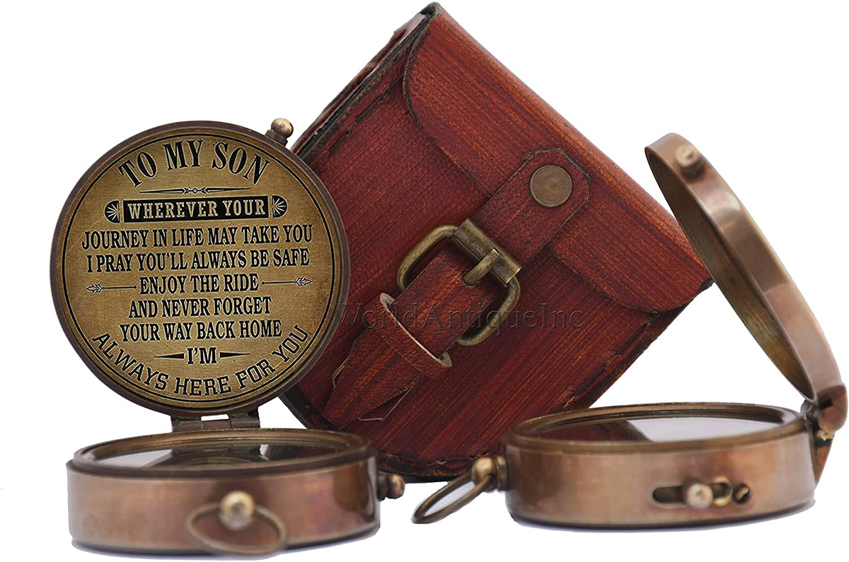 Antique Brass Compass with Case P891683