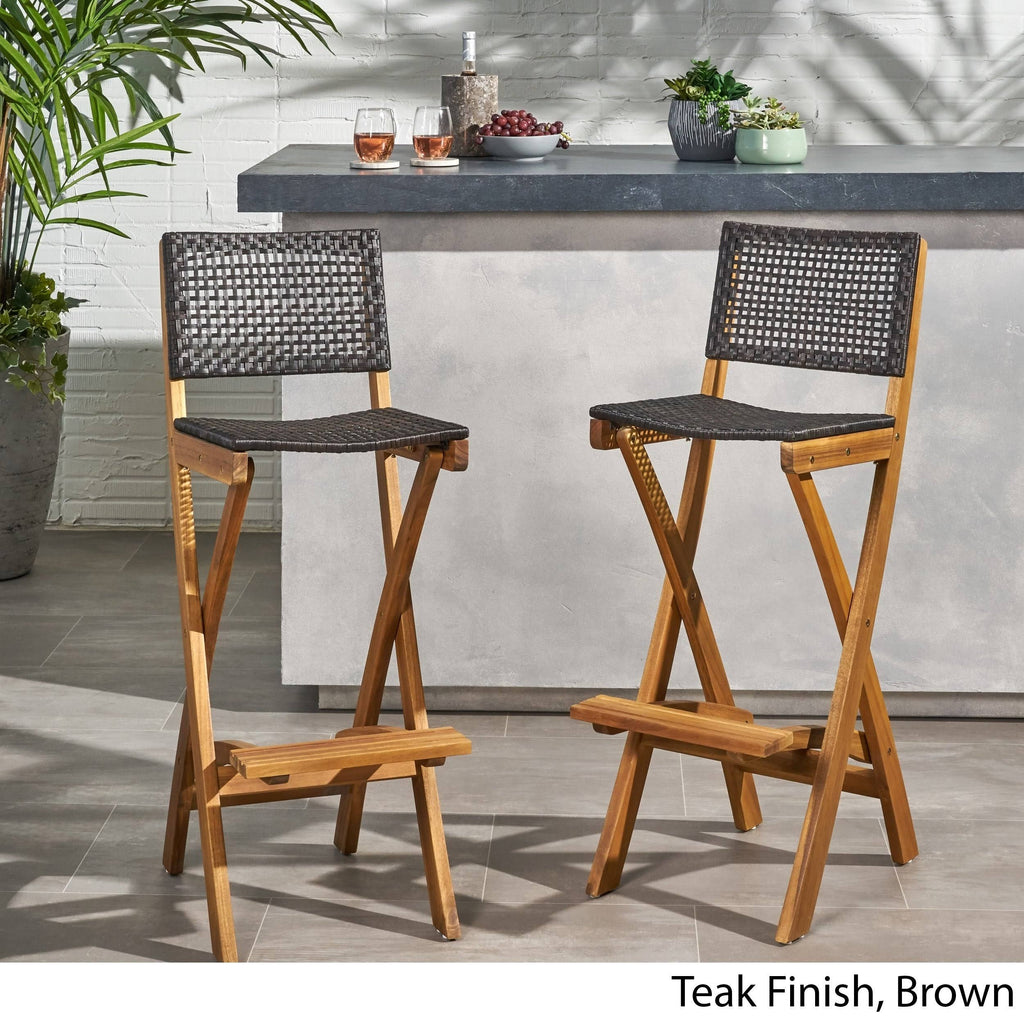 2pk Acacia Wood Folding Barstools Dark Gray N834