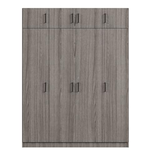 Wardrobe Armoire with 4 Doors, Mirror, Shelves, Drawers and Hanging Rod P814720