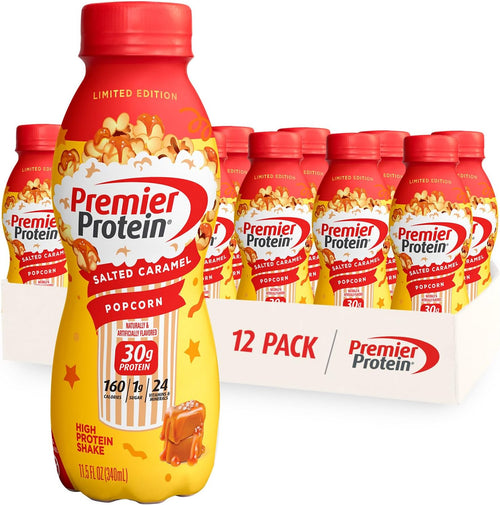 12 Pack Premier Protein Shake Salted Caramel Popcorn and Cake Batter 30g Protein 1g Sugar J3670