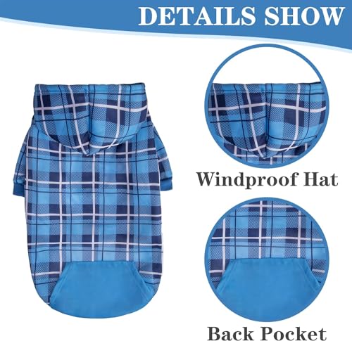 Plaid Dog Hoodie with Leash Hole, Beige Medium O6428