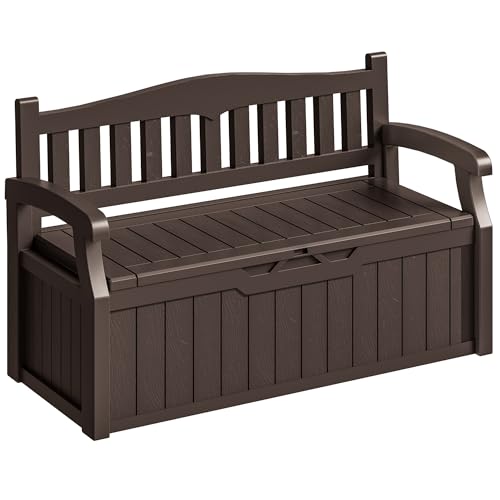 75 Gallon Outdoor Storage Benches Lockable Deck Box Waterproof UV Resistant Grey I2435