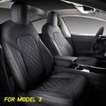 White Faux Leather Custom Car Seat Covers Full Set for Tesla Model Y Y9499