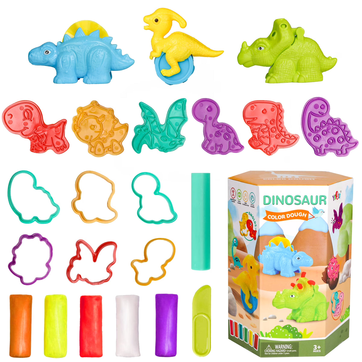 22 Pcs Play Dough Set with Dinosaur Molds F450073