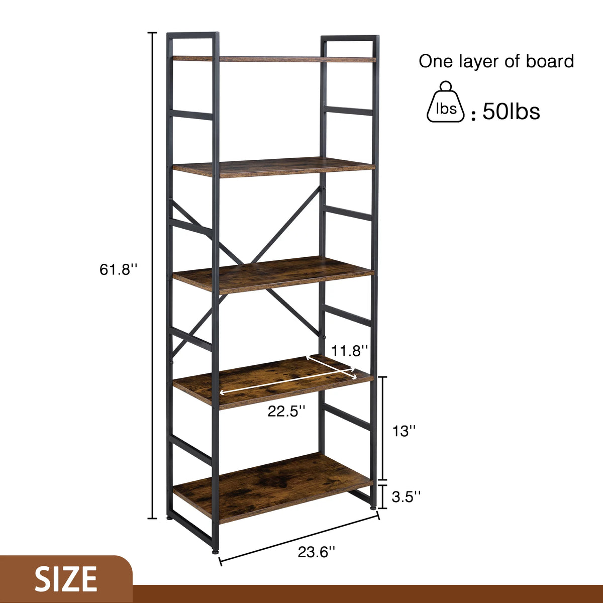 5 Tiers Tall Brown Bookshelf S257