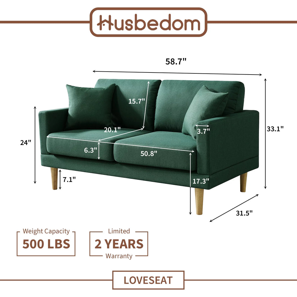 Dark Green Loveseat Sofa with Throw Pillow P543166