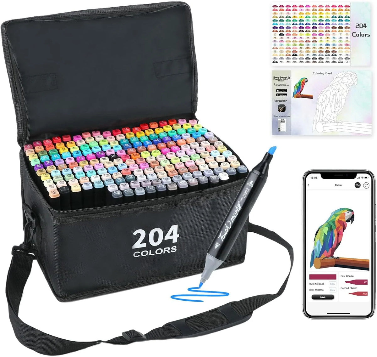204 Colors Alcohol-Based Art Markers with Chisel and Fine Tip H71963