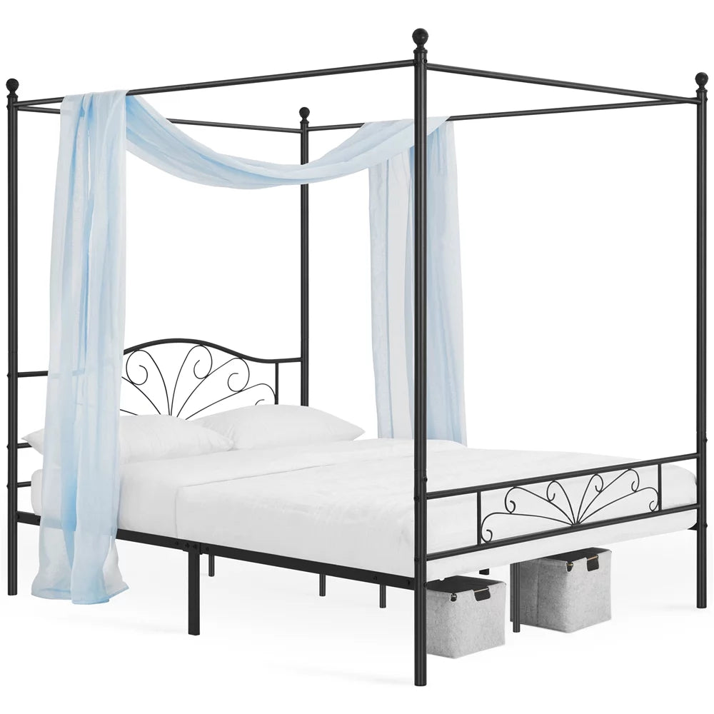 Queen Size Black Metal Canopy Platform Bed K192036