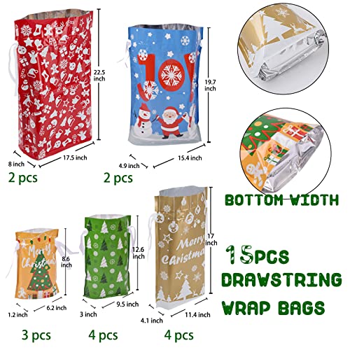 22pcs Drawstrings Christmas Gift Bags Assorted Sizes Reusable Plastic T932