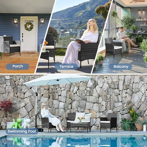 Black 4 Piece Outdoor Wicker Patio Furniture Set with Coffee Table and Sofa T77759