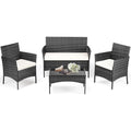 Black 4 Piece Outdoor Wicker Patio Furniture Set with Coffee Table and Sofa T77759