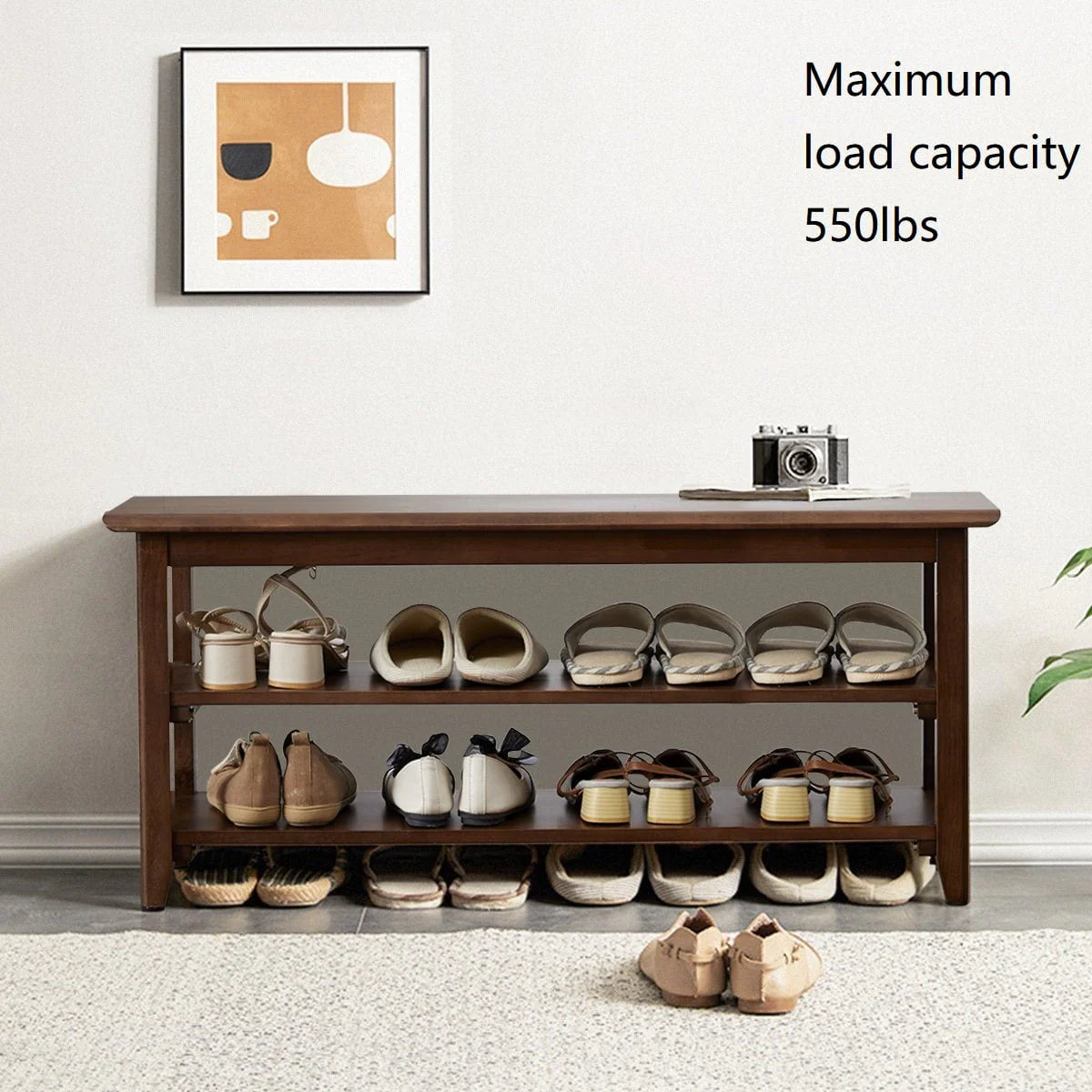 3 Tier Dark Brown Wood Shoe Storage Bench U65064