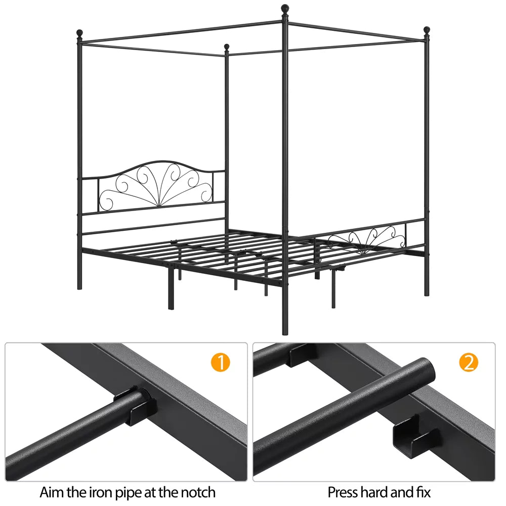 Queen Size Black Metal Canopy Platform Bed K192036