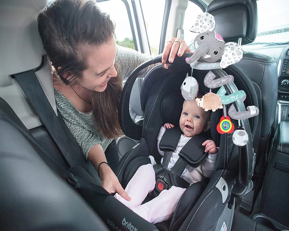 Gray Elephant Baby Car Seat Toys with Musical Owl Rattles Hedgehog Beep Ladybird Squeaker Q1230