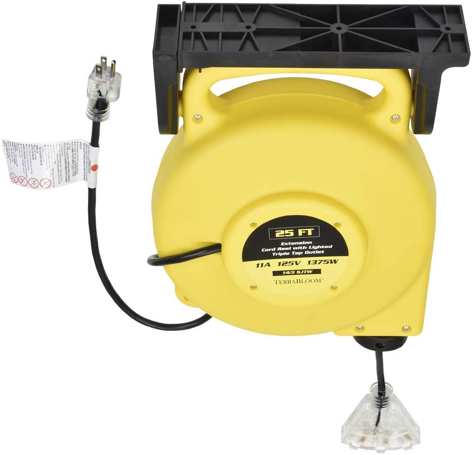 25 Ft Retractable Extension Cord Reel with 3 Electrical Outlets A506851