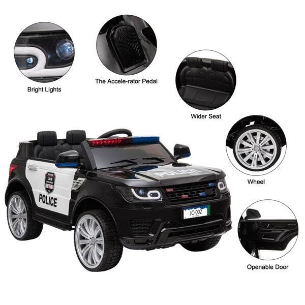 12V Kids Police Ride on Car Electric Cars 2.4G Remote Control LED Flashing Light Y751869