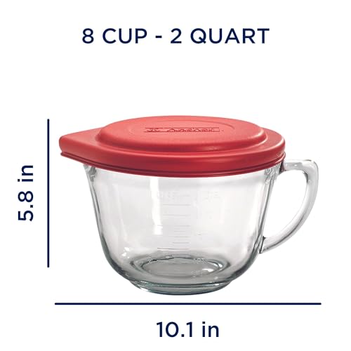 2 Quart Glass Mixing Bowl with Red Lid Y4702