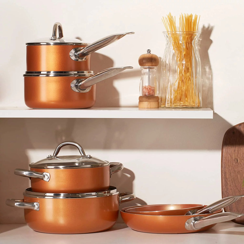 10 Piece Nonstick Ceramic Cookware Set with Stainless Steel Handles H28548