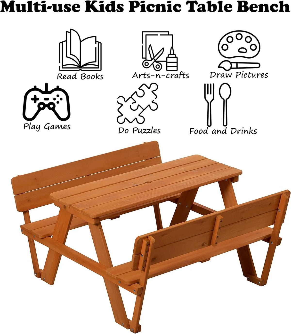 Wooden Kids Picnic Bench With Backrest J9909