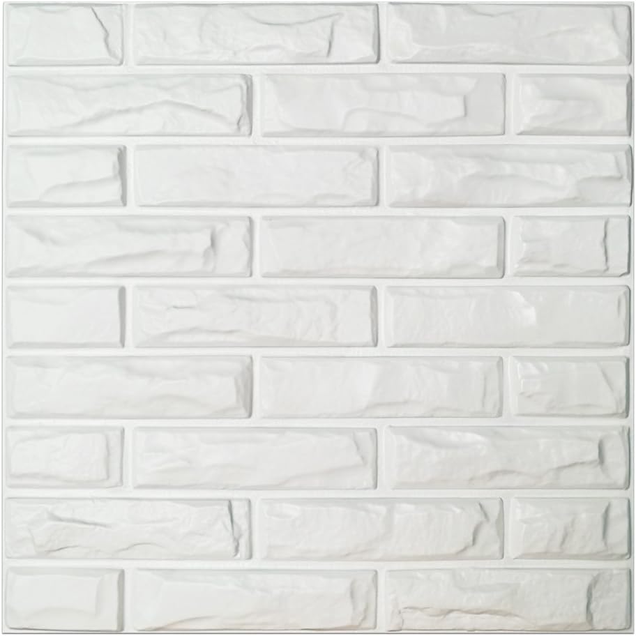 White Brick 3D Wall Panels, 19.7" x 19.7" (12 Pack) B9786