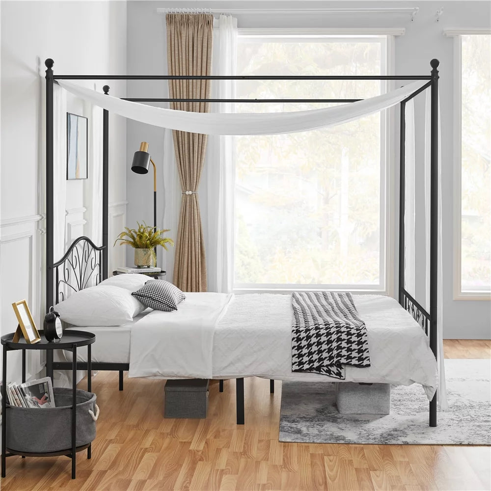 Queen Size Black Metal Canopy Platform Bed K192036