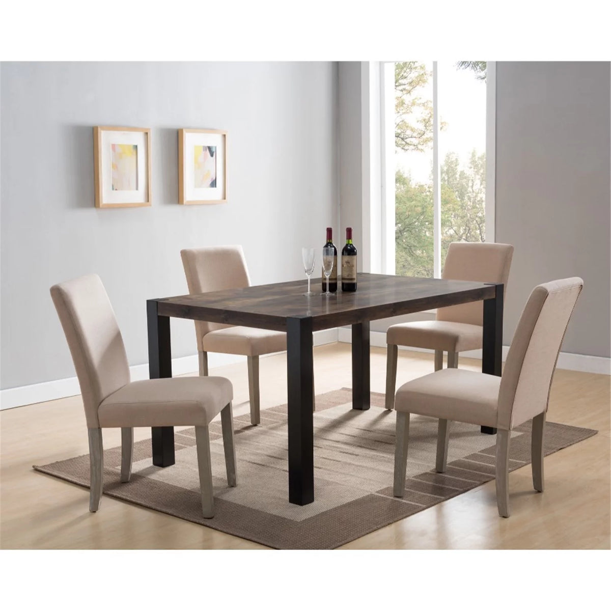 60 Inch Two Tone Dining Table with Block Legs N3638