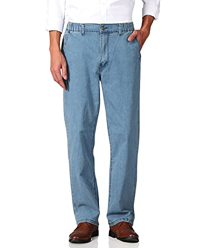 Mens Elastic Waist Jeans Relaxed Fit with Zipper and Button X83679